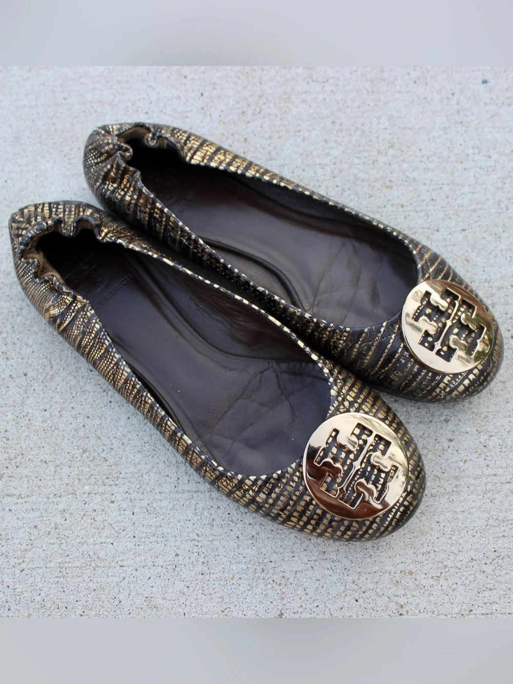 Tory Burch Black/Gold Reva Flats Sz (7.5 - 8)